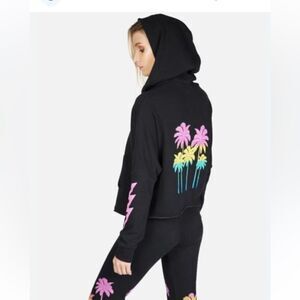 LAUREN MOSHI NEON PALM TREES CROP ZIP HOODIE